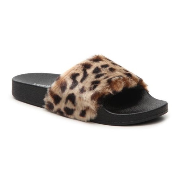 cheetah print fluffy slides